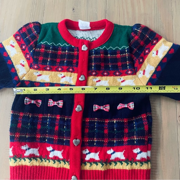 Vintage Cardigan Sweater Baby 24M Navy Red Yellow Heart Buttons Scottie Dogs Bow - Picture 8 of 9